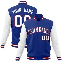 Royal White-Royal Raglan Varsity Full-Snap Letterman Jacket
