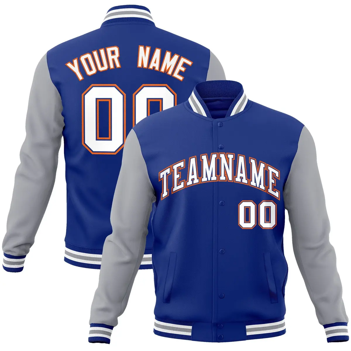 Royal White-Royal Raglan Varsity Full-Snap Letterman Jacket