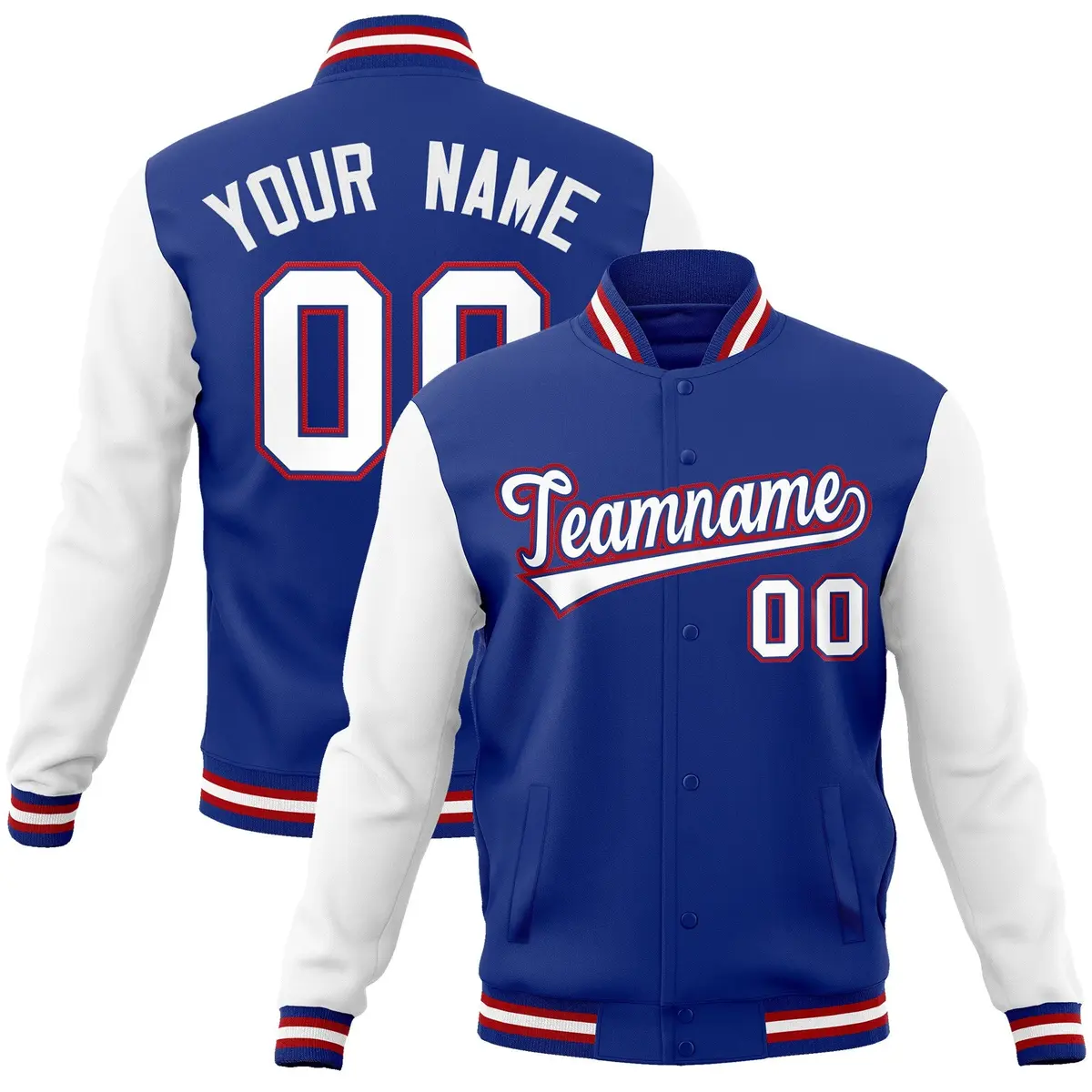 Royal White-Royal Raglan Varsity Full-Snap Letterman Jacket