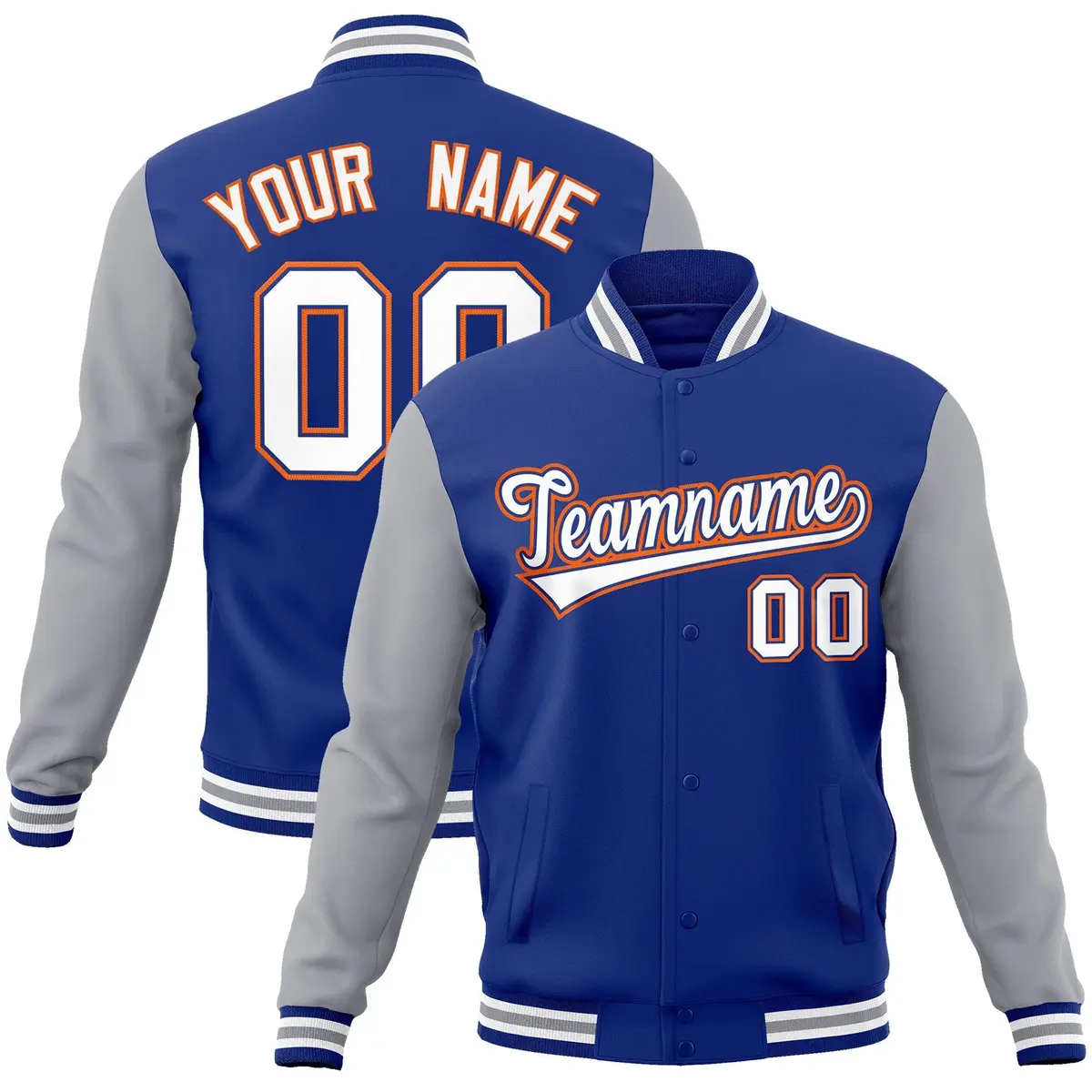 Royal White-Royal Raglan Varsity Full-Snap Letterman Jacket