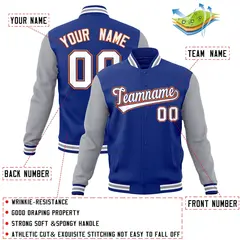 Royal White-Royal Raglan Varsity Full-Snap Letterman Jacket 4