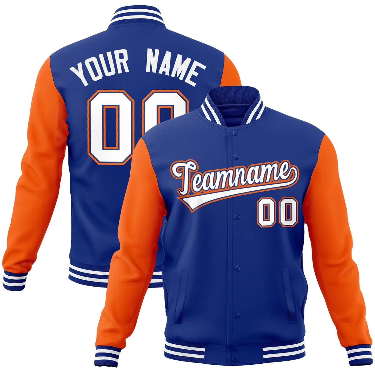 Royal White-Royal Raglan Varsity Full-Snap Letterman Jacket