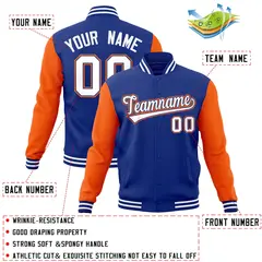 Royal White-Royal Raglan Varsity Full-Snap Letterman Jacket 4