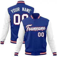Royal White-Royal Raglan Varsity Full-Snap Letterman Jacket