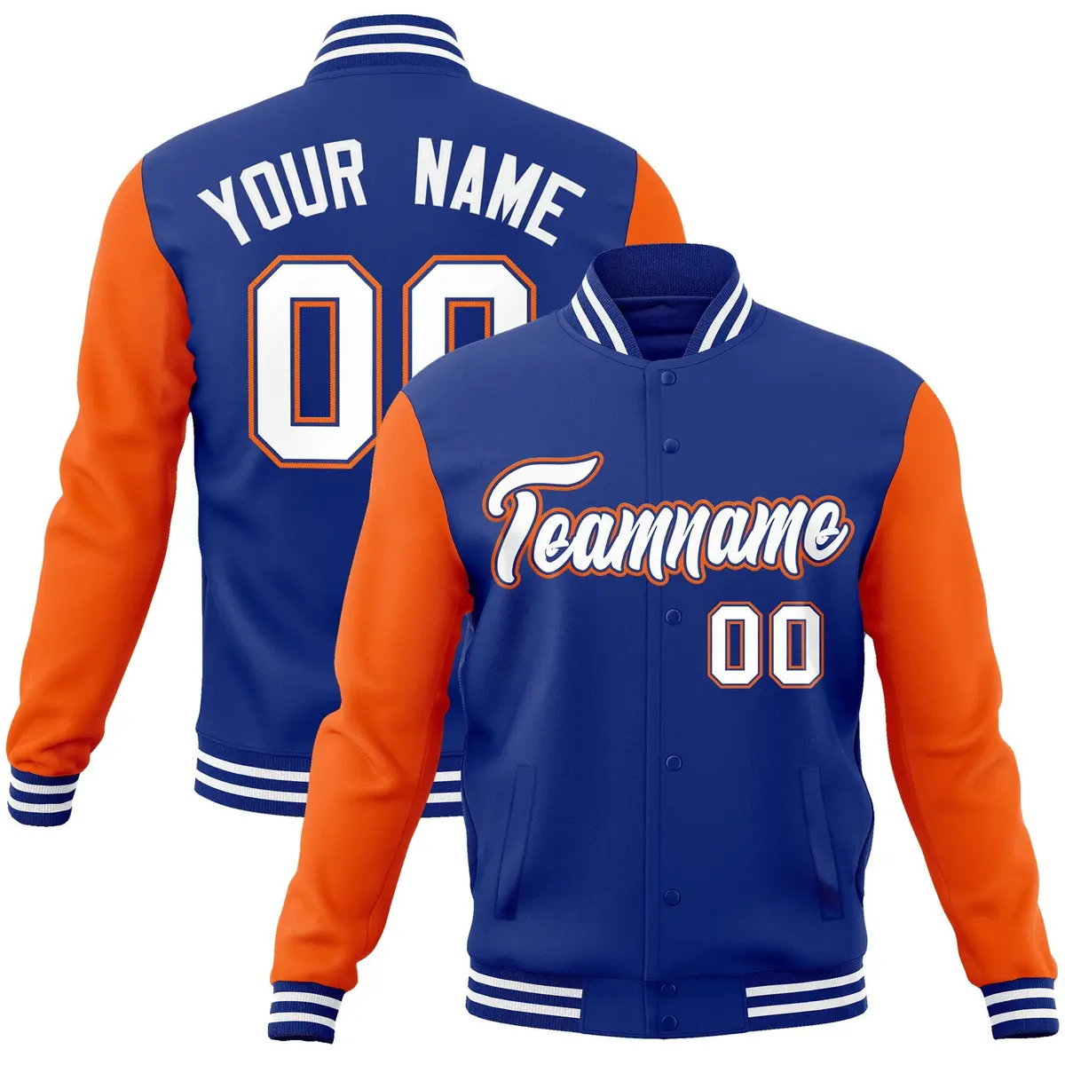Royal White-Royal Raglan Varsity Full-Snap Letterman Jacket