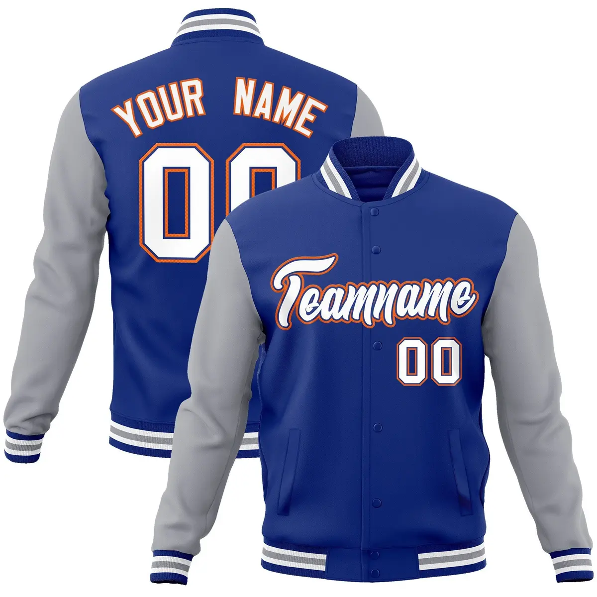 Royal White-Royal Raglan Varsity Full-Snap Letterman Jacket