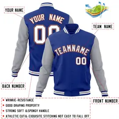 Royal White-Royal Raglan Varsity Full-Snap Letterman Jacket 4