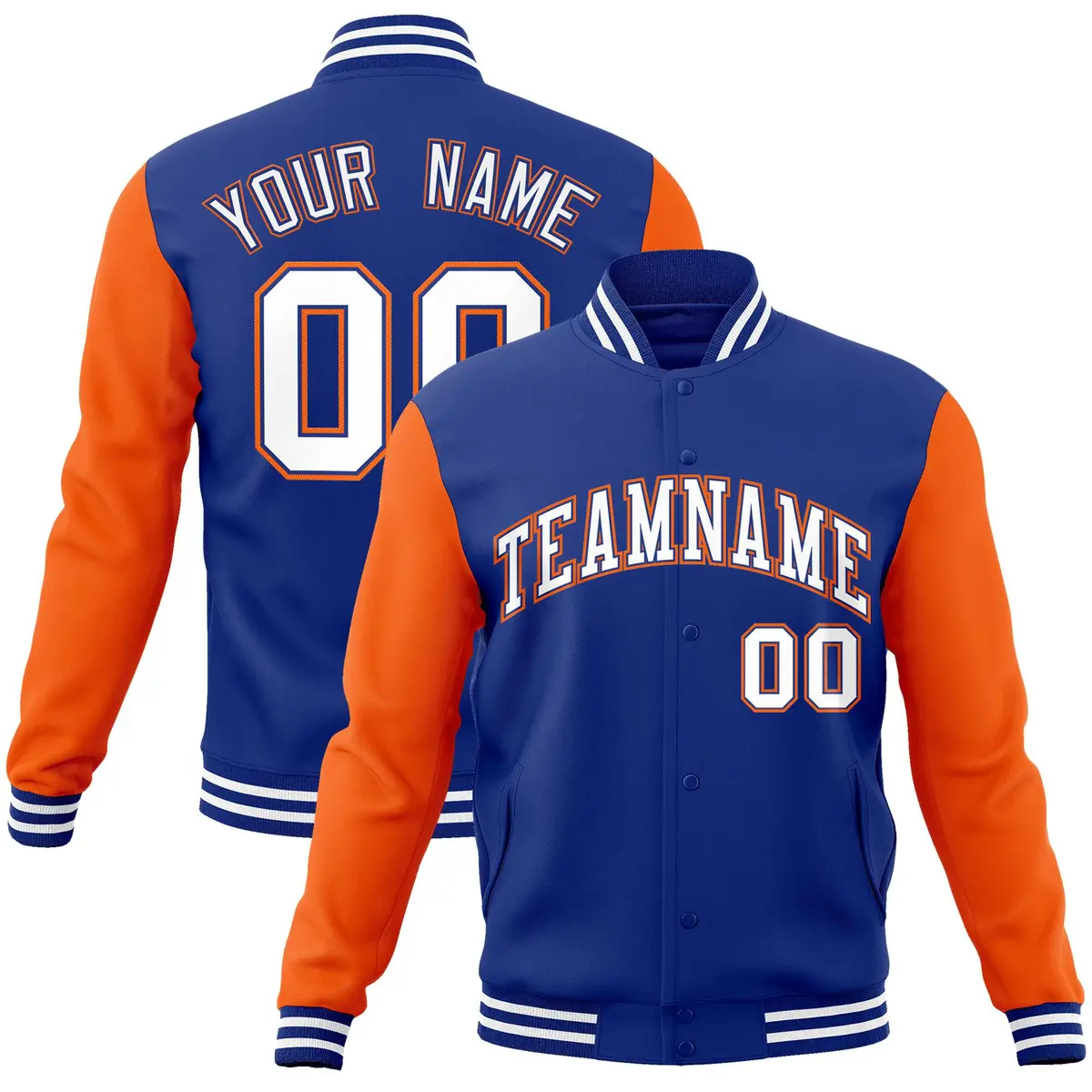 Royal White-Royal Raglan Varsity Full-Snap Letterman Jacket