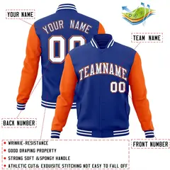 Royal White-Royal Raglan Varsity Full-Snap Letterman Jacket 4