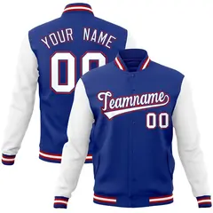 Royal White-Royal Raglan Varsity Full-Snap Letterman Jacket 1