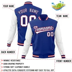 Royal White-Royal Raglan Varsity Full-Snap Letterman Jacket 4