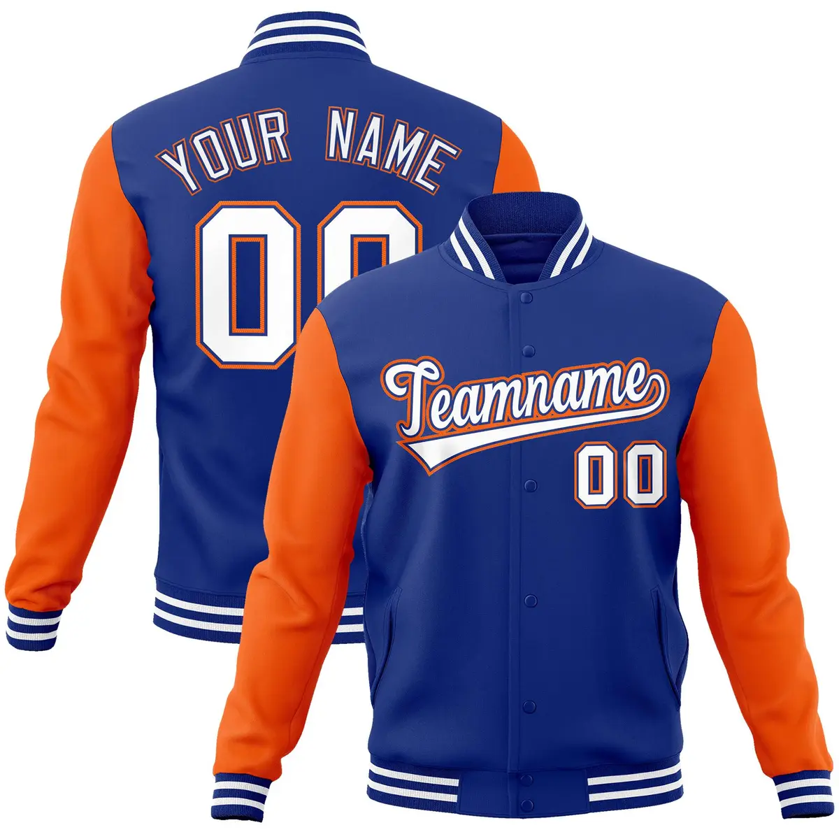 Royal White-Royal Raglan Varsity Full-Snap Letterman Jacket