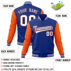 Royal White-Royal Raglan Varsity Full-Snap Letterman Jacket 4