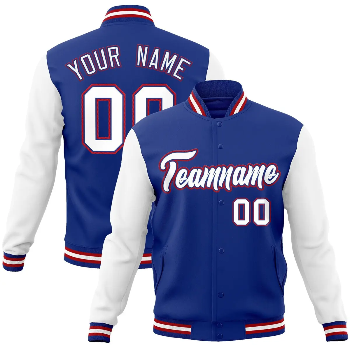 Royal White-Royal Raglan Varsity Full-Snap Letterman Jacket