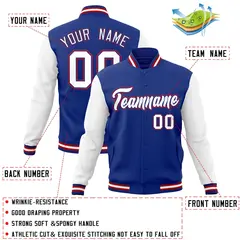 Royal White-Royal Raglan Varsity Full-Snap Letterman Jacket 4