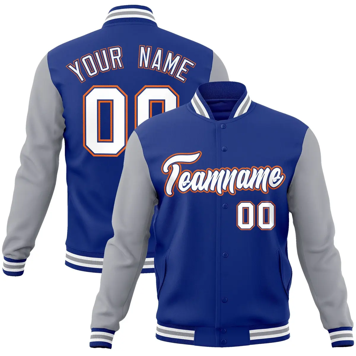 Royal White-Royal Raglan Varsity Full-Snap Letterman Jacket
