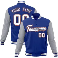 Royal White-Royal Raglan Varsity Full-Snap Letterman Jacket