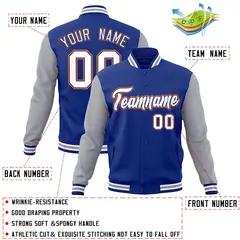 Royal White-Royal Raglan Varsity Full-Snap Letterman Jacket 4