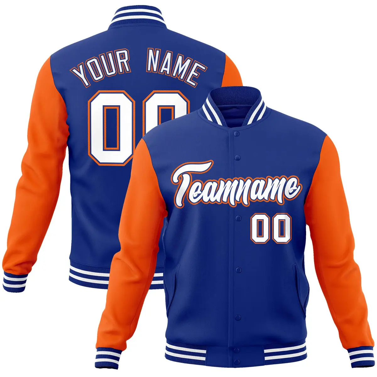 Royal White-Royal Raglan Varsity Full-Snap Letterman Jacket