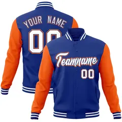 Royal White-Royal Raglan Varsity Full-Snap Letterman Jacket
