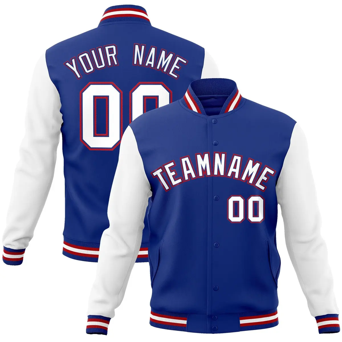 Royal White-Royal Raglan Varsity Full-Snap Letterman Jacket