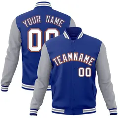 Royal White-Royal Raglan Varsity Full-Snap Letterman Jacket