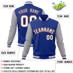 Royal White-Royal Raglan Varsity Full-Snap Letterman Jacket 4