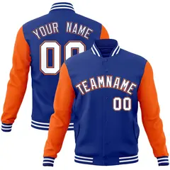 Royal White-Royal Raglan Varsity Full-Snap Letterman Jacket