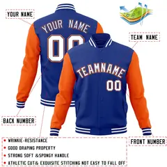 Royal White-Royal Raglan Varsity Full-Snap Letterman Jacket 4