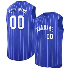 Royal White-Royal Striped Sleeveless Fashion Baseball Jersey
