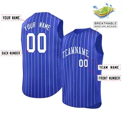 Royal White-Royal Striped Sleeveless Fashion Baseball Jersey 2