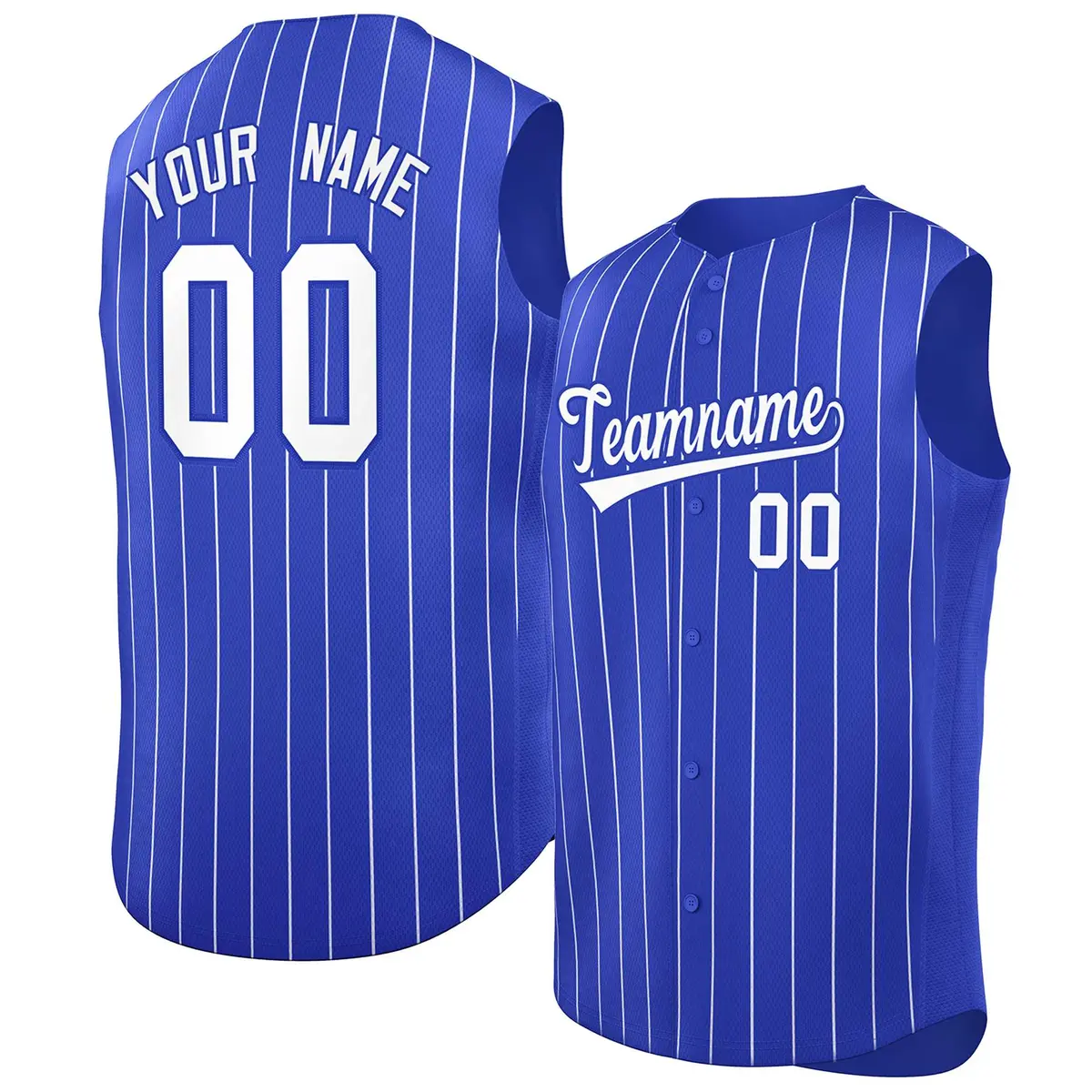 Royal White-Royal Striped Sleeveless Fashion Baseball Jersey