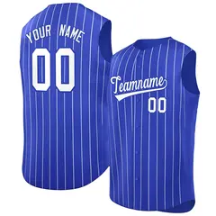 Royal White-Royal Striped Sleeveless Fashion Baseball Jersey