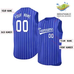 Royal White-Royal Striped Sleeveless Fashion Baseball Jersey 2