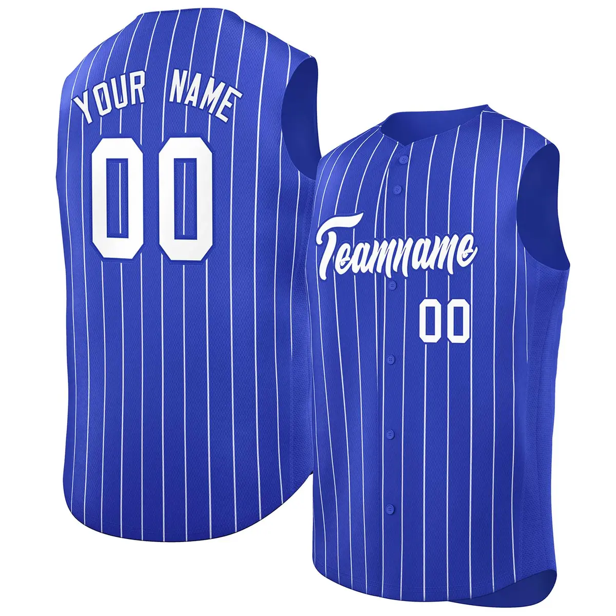 Royal White-Royal Striped Sleeveless Fashion Baseball Jersey