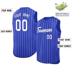 Royal White-Royal Striped Sleeveless Fashion Baseball Jersey 2