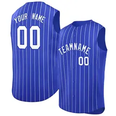 Royal White-Royal Striped Sleeveless Fashion Baseball Jersey