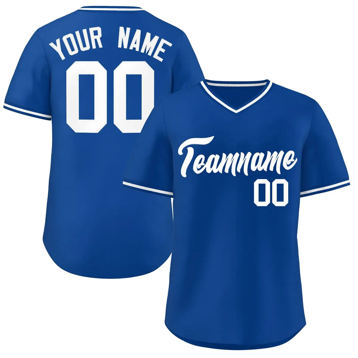 Royal White-Royal V-Neck Pullover Baseball Jersey