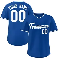 Royal White-Royal V-Neck Pullover Baseball Jersey