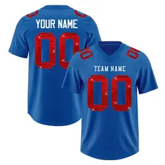 Royal White Sequin Lettering Stretch Football Jersey 1