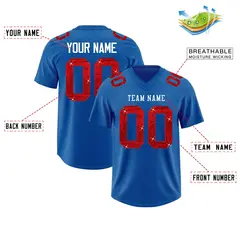 Royal White Sequin Lettering Stretch Football Jersey 2
