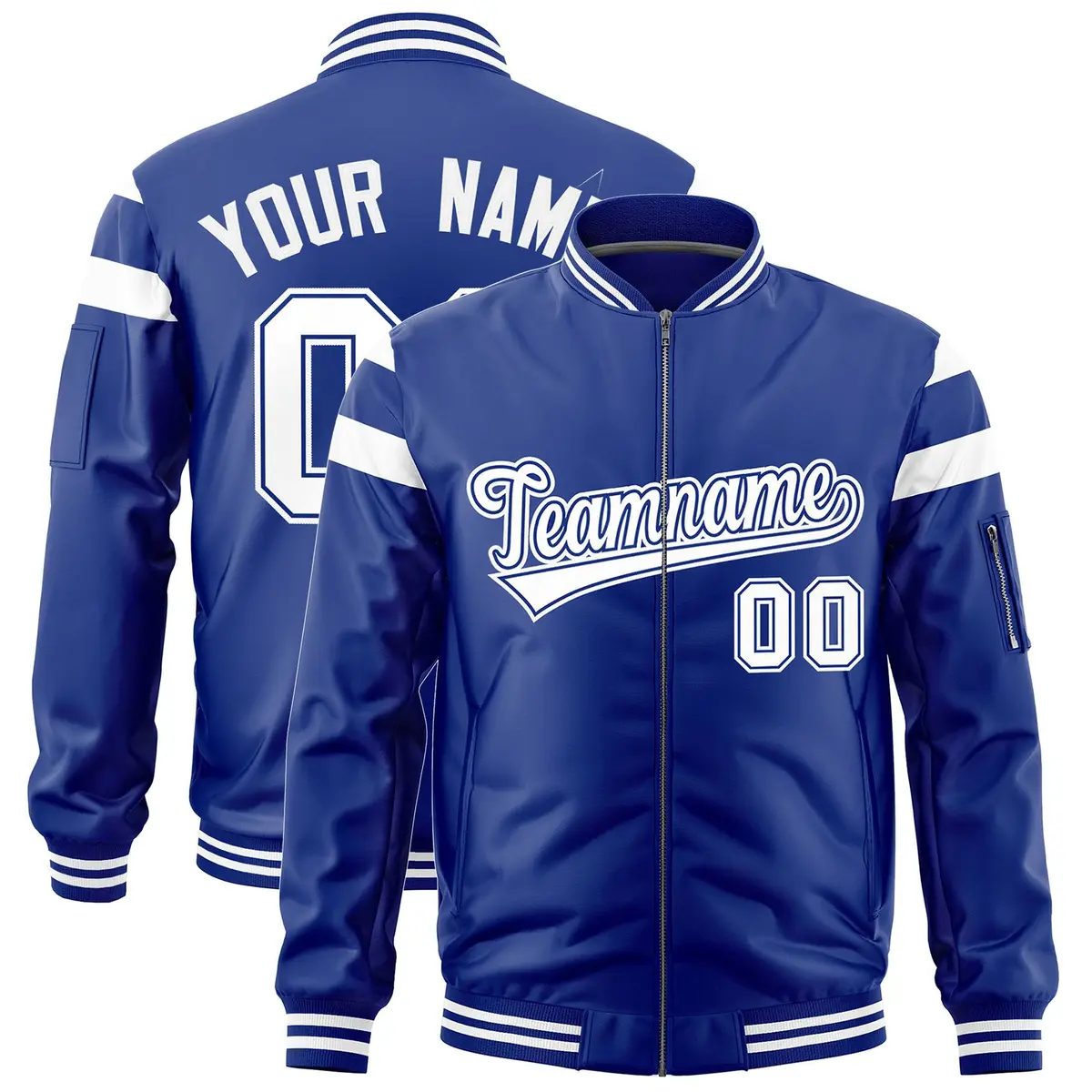 Royal White Shoulder Block Varsity Letterman Bomber Jacket
