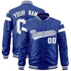 Royal White Shoulder Block Varsity Letterman Bomber Jacket 1