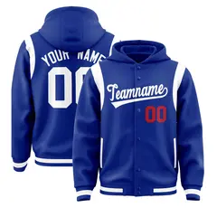 Royal White Shoulder Color Block Varsity Letterman Jacket Hoodie