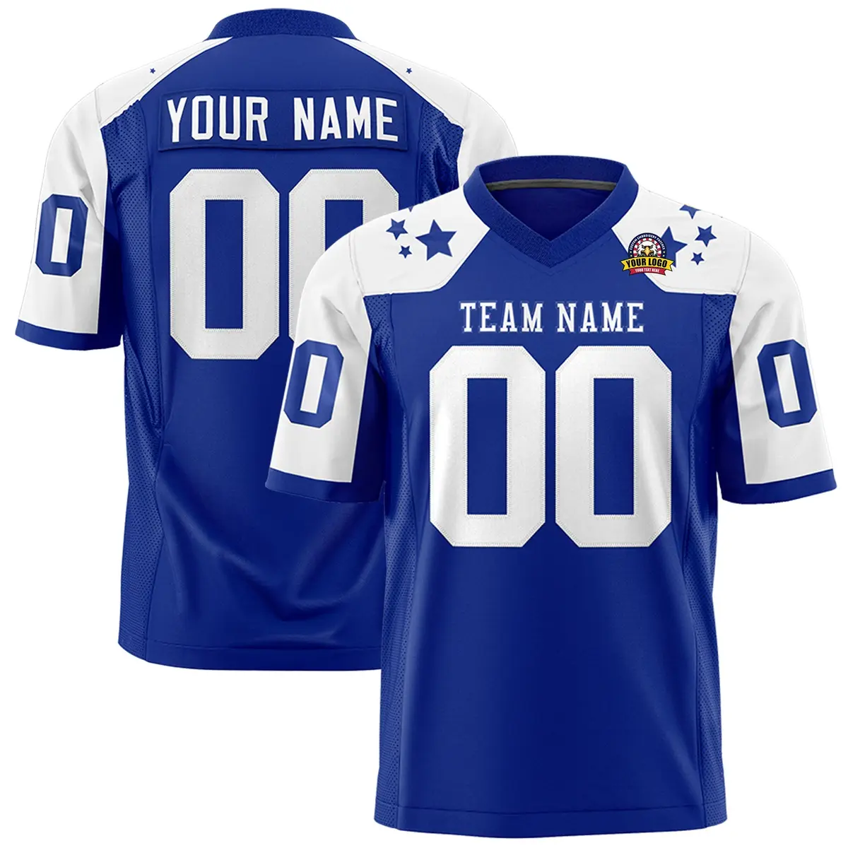 Royal White Shoulder Star Pattern Flag Football Jersey