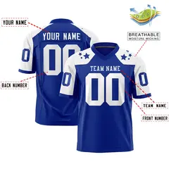 Royal White Shoulder Star Pattern Flag Football Jersey 2