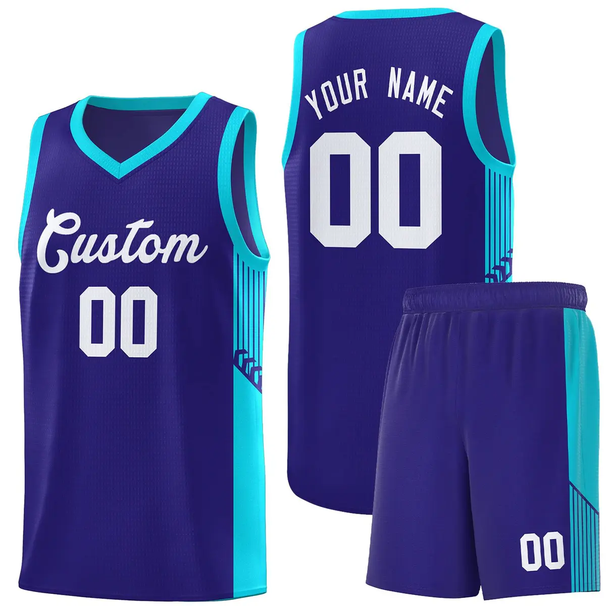 Royal White Side Stripe Sports Basketball Jersey