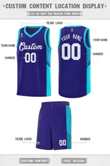 Royal White Side Stripe Sports Basketball Jersey 2