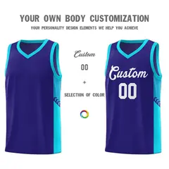 Royal White Side Stripe Sports Basketball Jersey 3