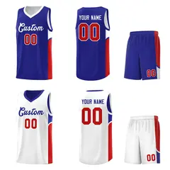 Royal White Side U-shaped Pattern Double Side Basketball Jersey 2